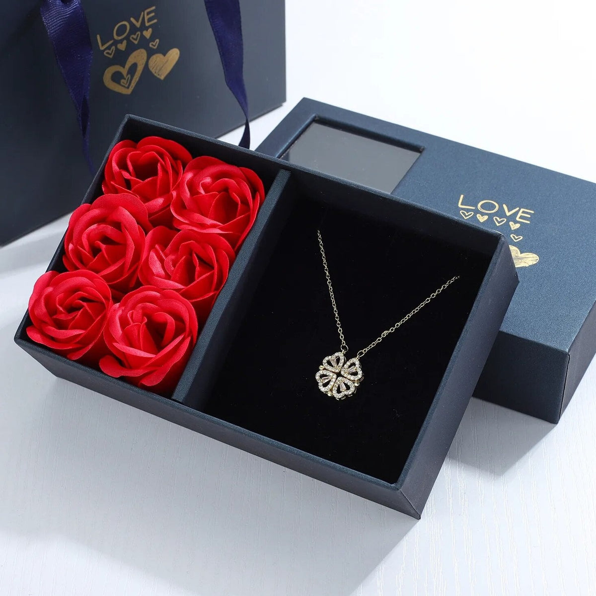 Clover Hearts Necklace Rose Gift Box