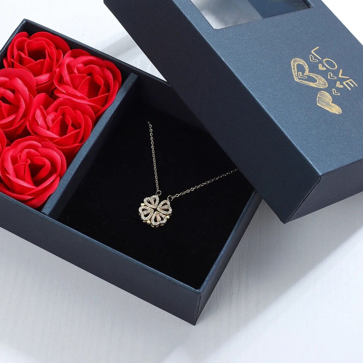 Clover Hearts Necklace Rose Gift Box