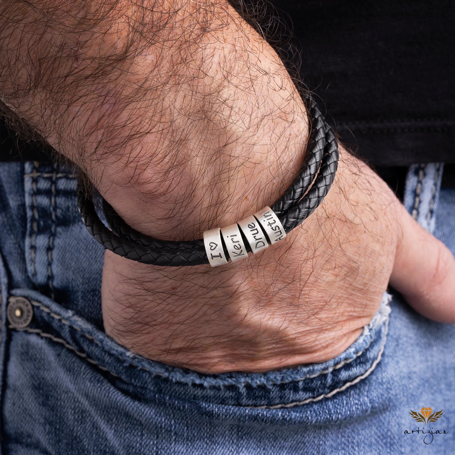 Mens Personalized Leather Bracelet